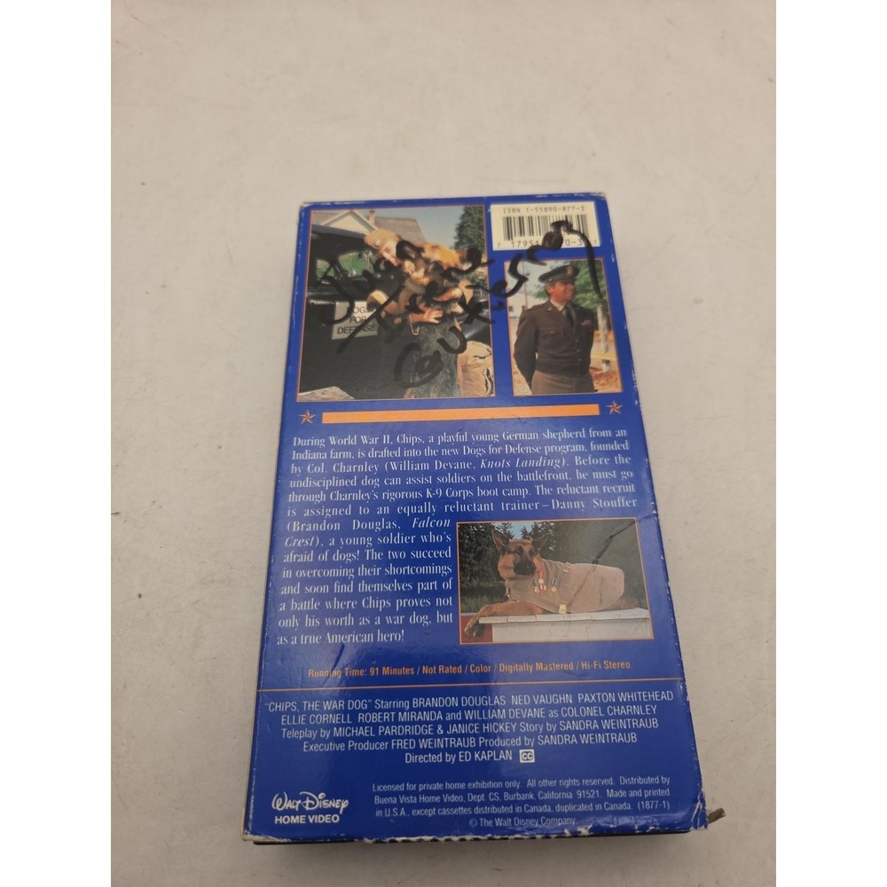 CHIPS THE WAR DOG VHS Brandon Douglas WWII German Shepherd 1989 Disney - Picture 7 of 8